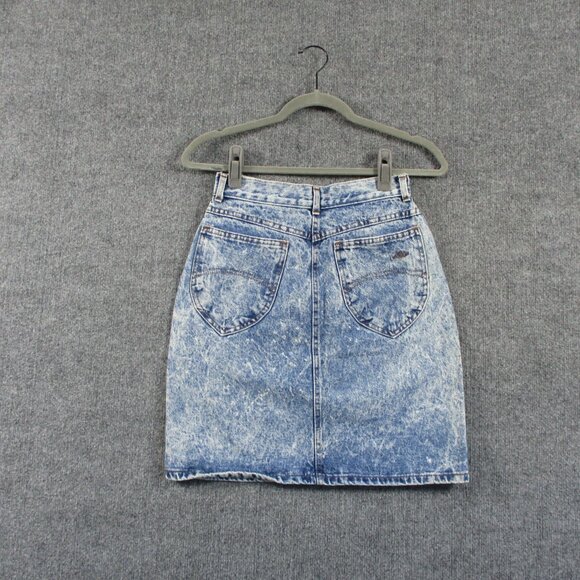 VINTAGE Chic Skirt Womens 7 Blue Acid Wash Denim Jean Short 80s 90s Made In USA - Picture 2 of 14